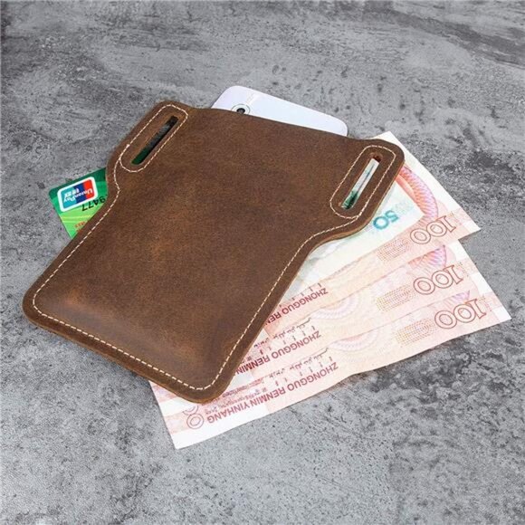 Leather Cell Phone Holster Universal Case Waist Bag Sheath with Belt Loop Brown - Picture 4 of 8